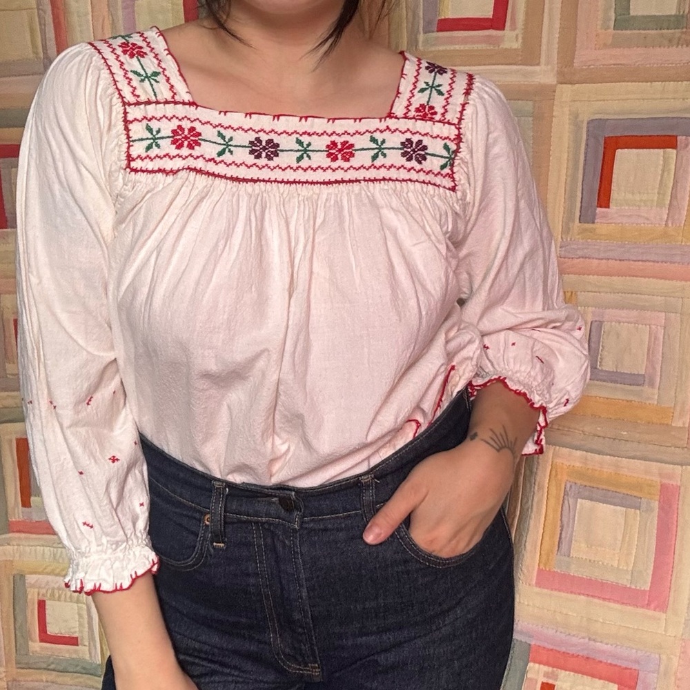 Vintage Embroidered White Blouse